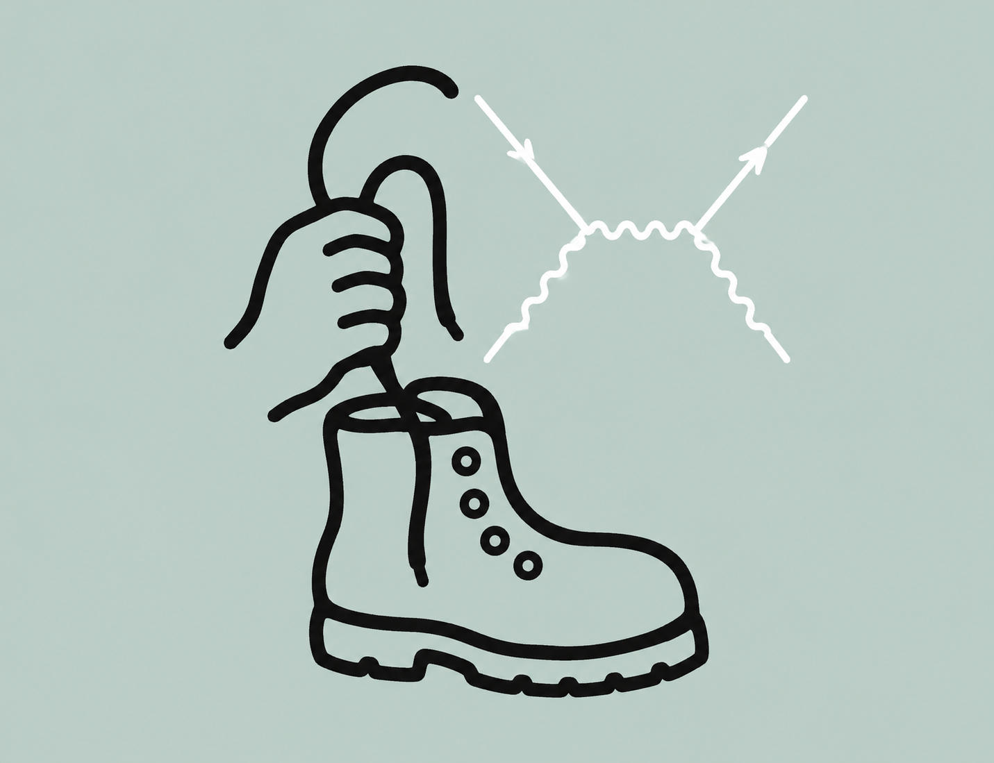 A hand pulling a boot up by its bootstrap, next to a looping quantum diagram — BootLoops