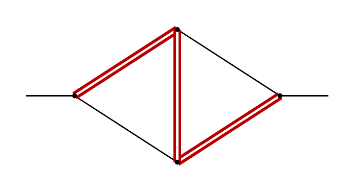 equal-mass kite: two massless lines at opposite corners, three massive lines of one mass forming the sunrise